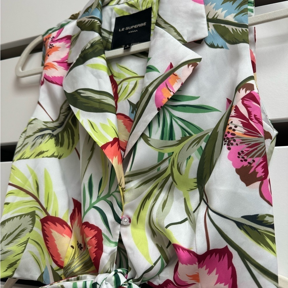 LE SUPERBE Skyline Floral Tie-Front Blouse Foliage Leaf Print 2PC Set Size 6 - Picture 7 of 10